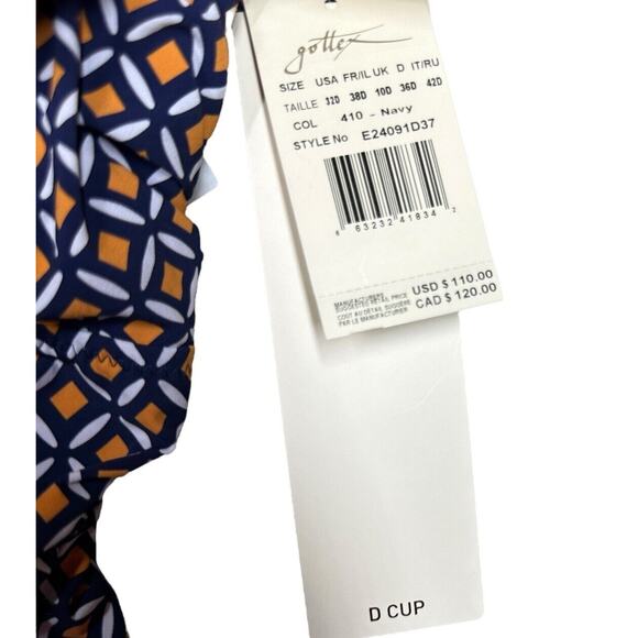 Gottex Tankini Swim Top Size 32D Blue Orange White Padded Underwire Geometric - Picture 10 of 11